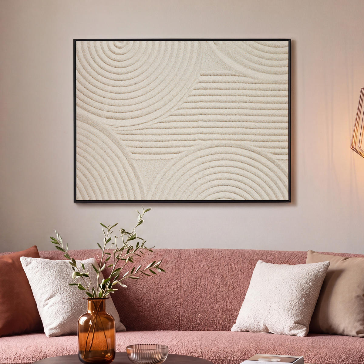 LEINWAND Bilder mit Rahmen - Muster - Abstrakt - Weiß - 100x70 - Beige, Textil (100/70cm) - MuchoWow