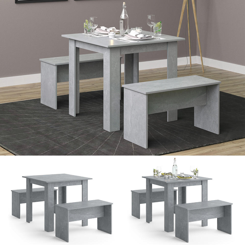 ESSTISCH SET Sentio Beton 80 x 80 cm mit 2 Bänken - Grau, Holzwerkstoff (80/73/80cm) - Vicco