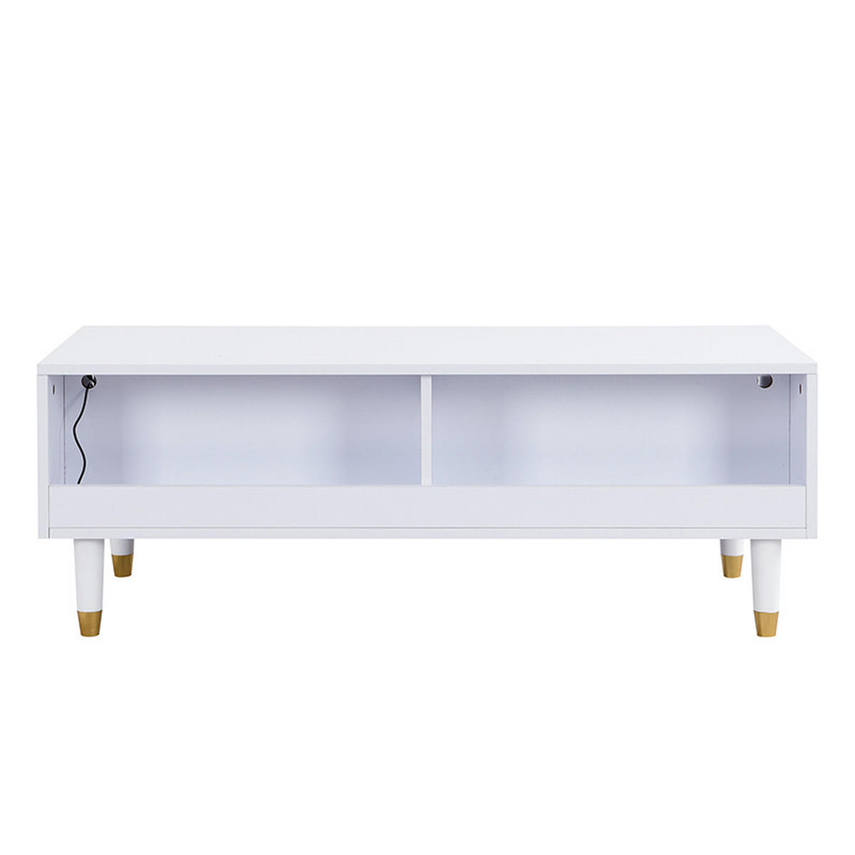 COUCHTISCH LED Farbwechsel Wellenplatte Gold-Weiß Beine 2 Schubladen Modern - Weiß, Holz (119/57.78/12.7cm) - FLIEKS