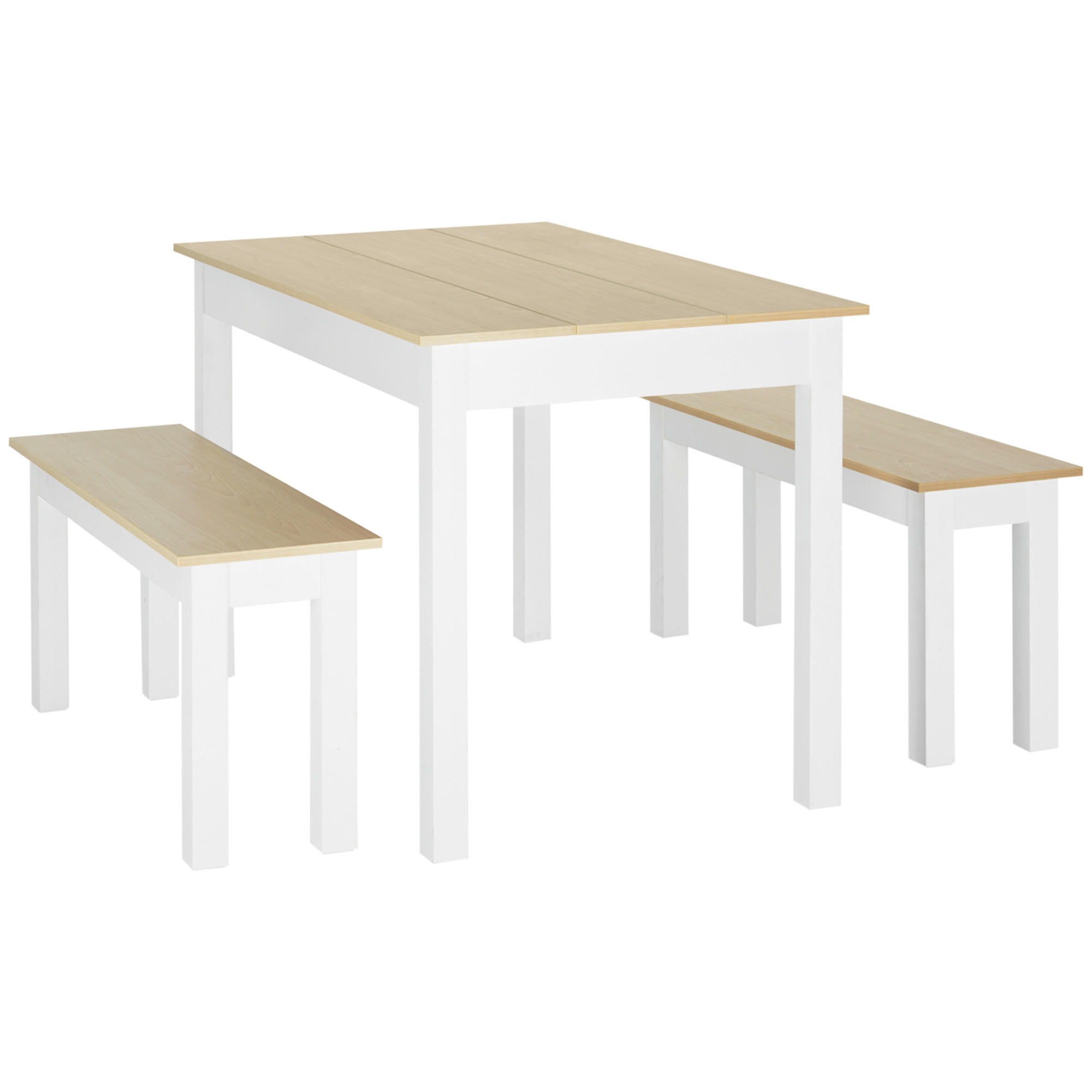3-TEILIGE Essgruppe mit 2 integrierten Bänken für 4-6 Personen, moderner Stil, Spanplatte - Eichefarben, Kunststoff (119/75/70cm)