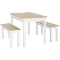 3-TEILIGE Essgruppe mit 2 integrierten Bänken für 4-6 Personen, moderner Stil, Spanplatte - Eichefarben, Kunststoff (119/75/70cm)