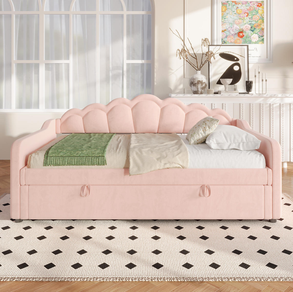TAGESBETT 90/200 cm rosa mit Stauraum und bunten LED-Leisten - Rosa, Textil (90/200cm) - OKWISH