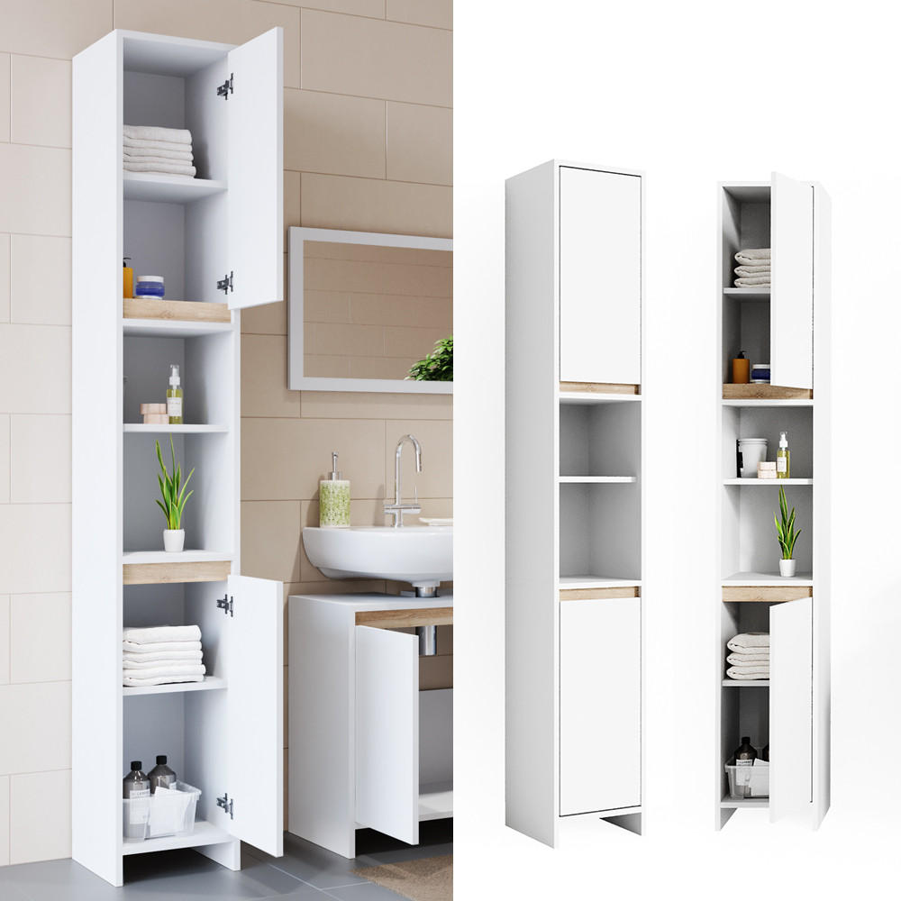 BADSCHRANK Emma Weiß/Sonoma 30 x 190 cm - Weiß/Sonoma Eiche, Holzwerkstoff (30/190/30cm) - Vicco