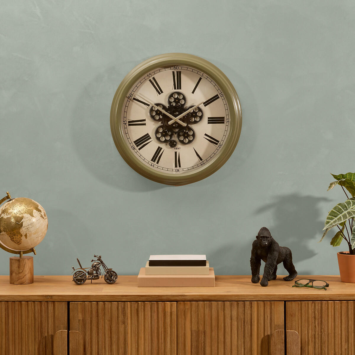 UHR Argo Metall und Glas 52,5/52,5/9 cm - Grün, Metall (52.5/9/52.5cm) - Atmosphera Createur d´interieur