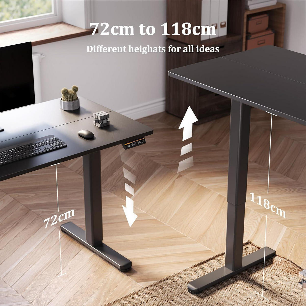 SCHREIBTISCH höhenverstellbar elektrisch 100x60 cm Schwarz - Schwarz, Metall (60/100/118cm)