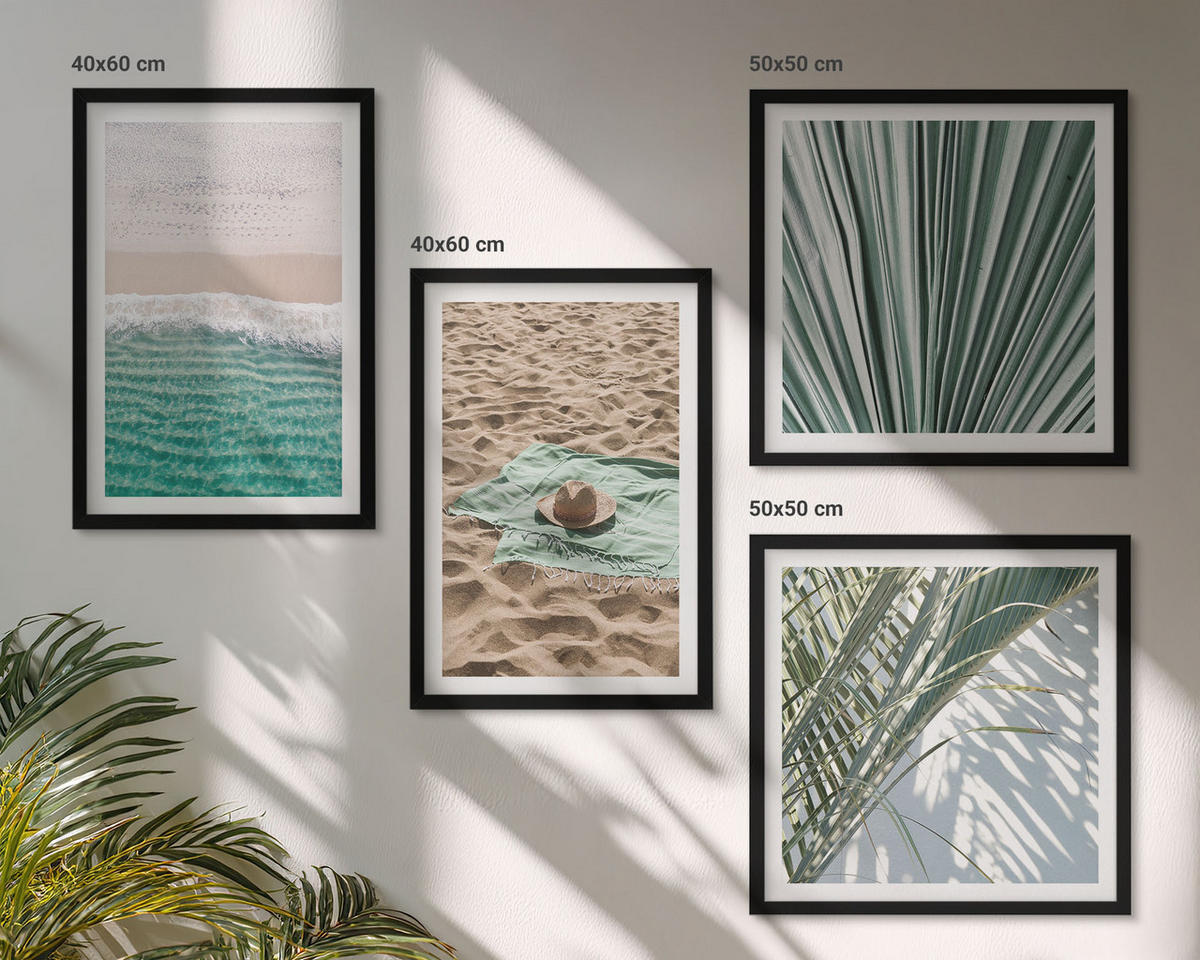 BILDER SET 4er Set - 50x50 cm & 40x60 cm Schwarzer Rahmen - Urlaubsblick Strand Meer - Schwarz, Kunststoff (50/50cm) - TULUP