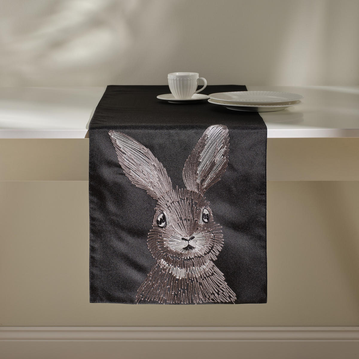 TISCHLÄUFER Banni - Schwarz, Textil (178/35/1cm) - home&you