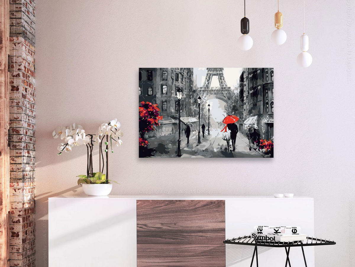 MALEN NACH ZAHLEN 50/40 cm - Rot/Grau, Textil (1.4/40cm) - KUNSTLOFT