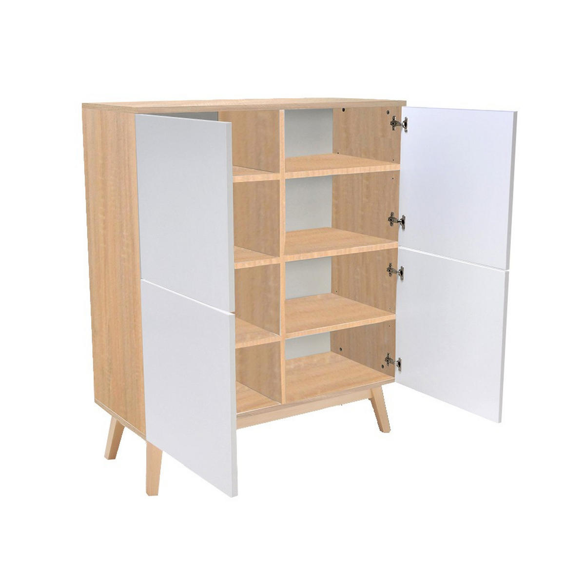 HIGBOARD HOME/ Aufbewahrungsmöbel mit 4 Türen - Weiß und Eiche gebleicht dekor - Multicolor, Holzwerkstoff (100/120/42cm) - Weber Industries