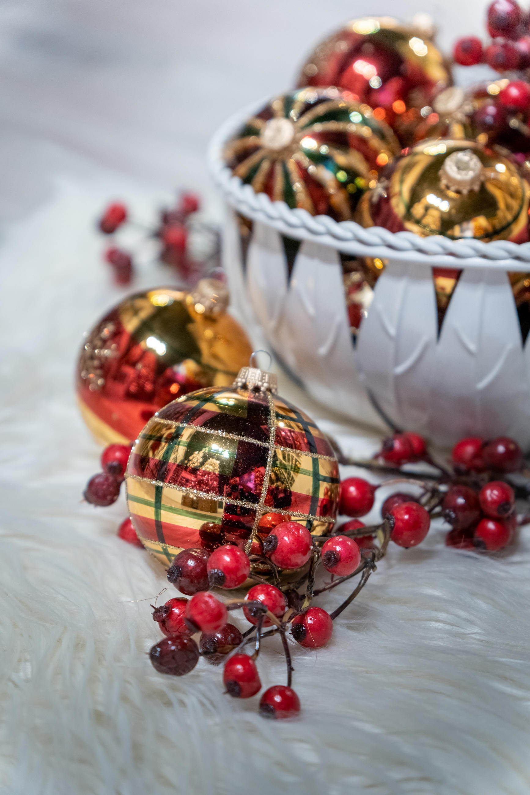 CHRISTBAUMKUGELN Karo Goldfarbig 8cm (Glas / 3 Stk.) - Goldfarben, Glas (7/8/7cm) - Krebs Glas Lauscha