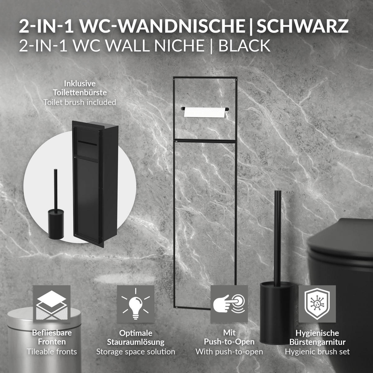 ZAPUŠTĚNÝ skříňkový modul WC z nerezové oceli, černý matný, 60 x 20 x 14 cm - černá, kov (14/60/20cm) - LuxeBath