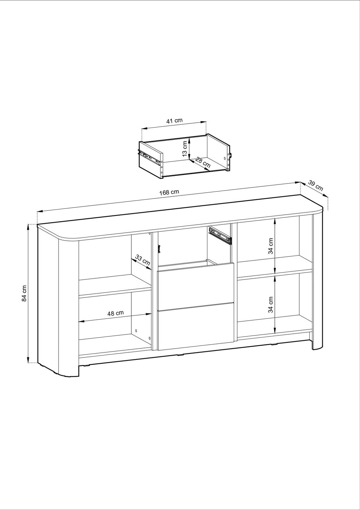KOMMODE – KSZ168 – 168 cm – BARI – Eichefarben - Eichefarben, Holzwerkstoff (168/84/39cm) - hi-markt
