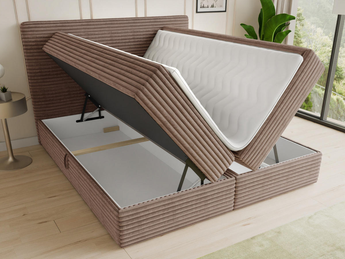 BOXBETT Mollo - 180x200 - braun (Tilia 17, Cord) - Schwarz/Braun, Holz/Holzwerkstoff (180/200cm) - Sofnet