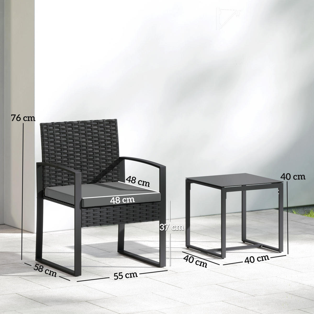 RATTAN-STUHL Dunkelgrau 58.0/55.0/76.0cm - Dunkelgrau, Metall (55/76/58cm)