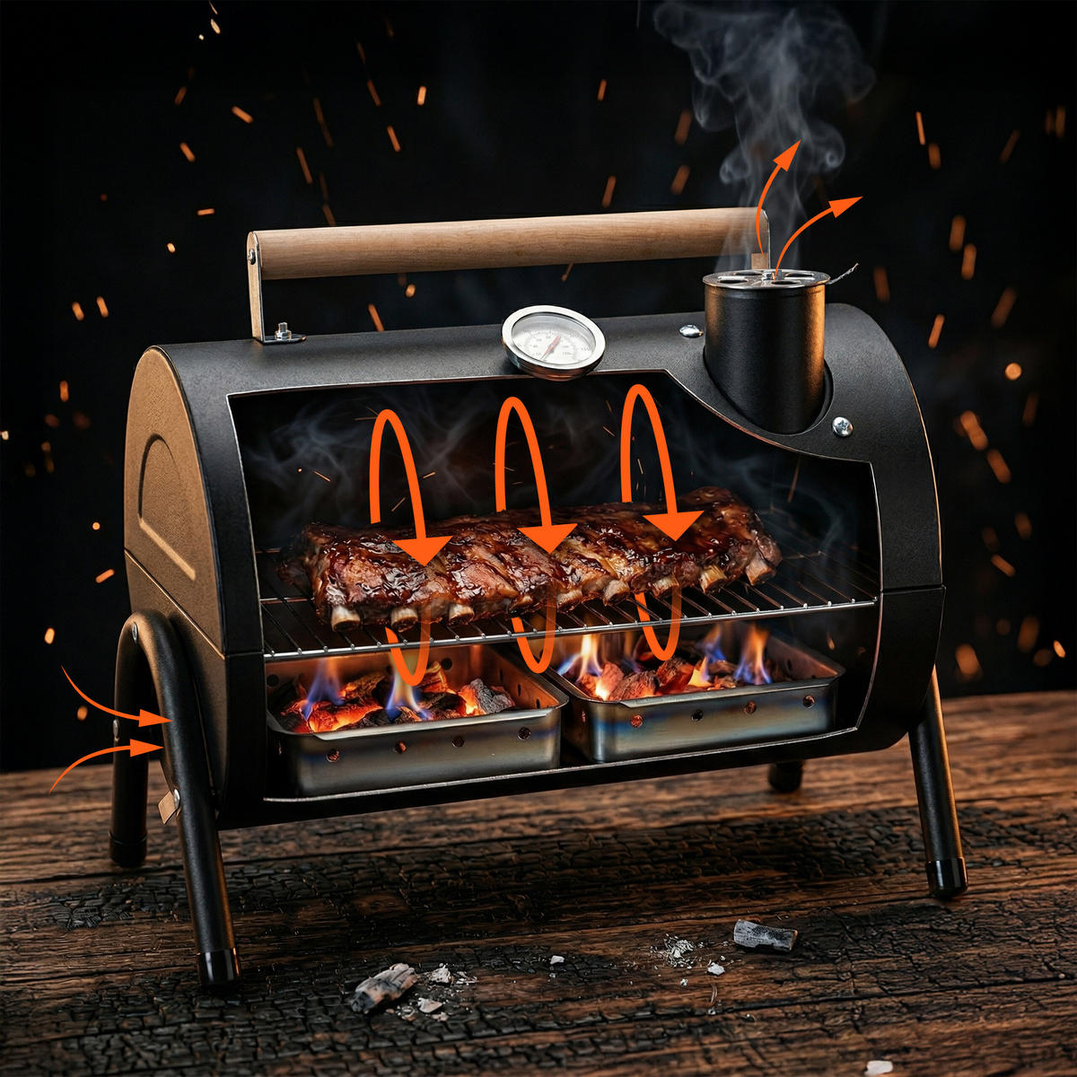 CAMPINGGRILL - Schwarz, Holz/Metall (41/35/29cm) - Relaxdays