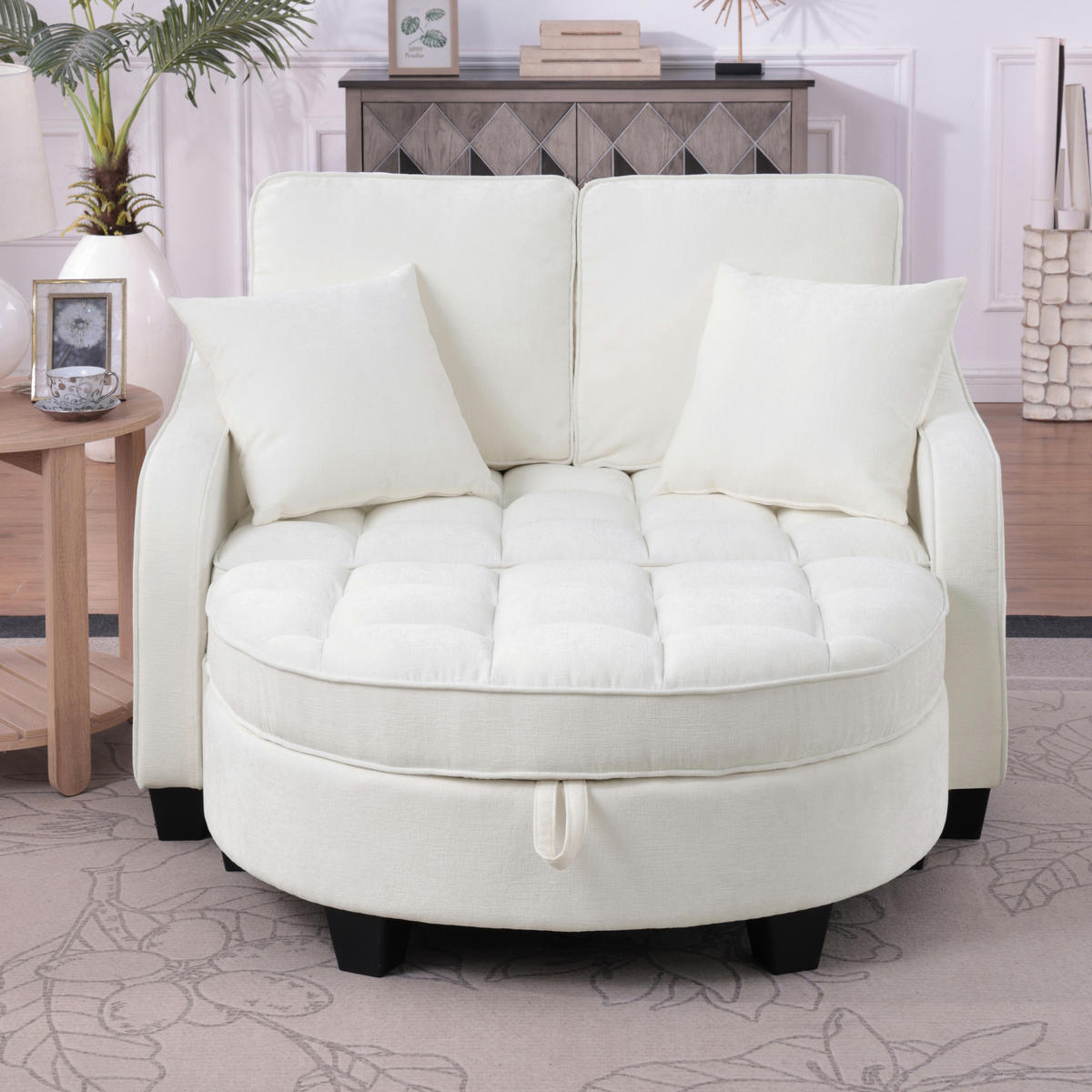 SCHLAFSOFA 2-in-1 mit Hocker und Stauraum, Beige - Beige, Holz (132/93/129cm)