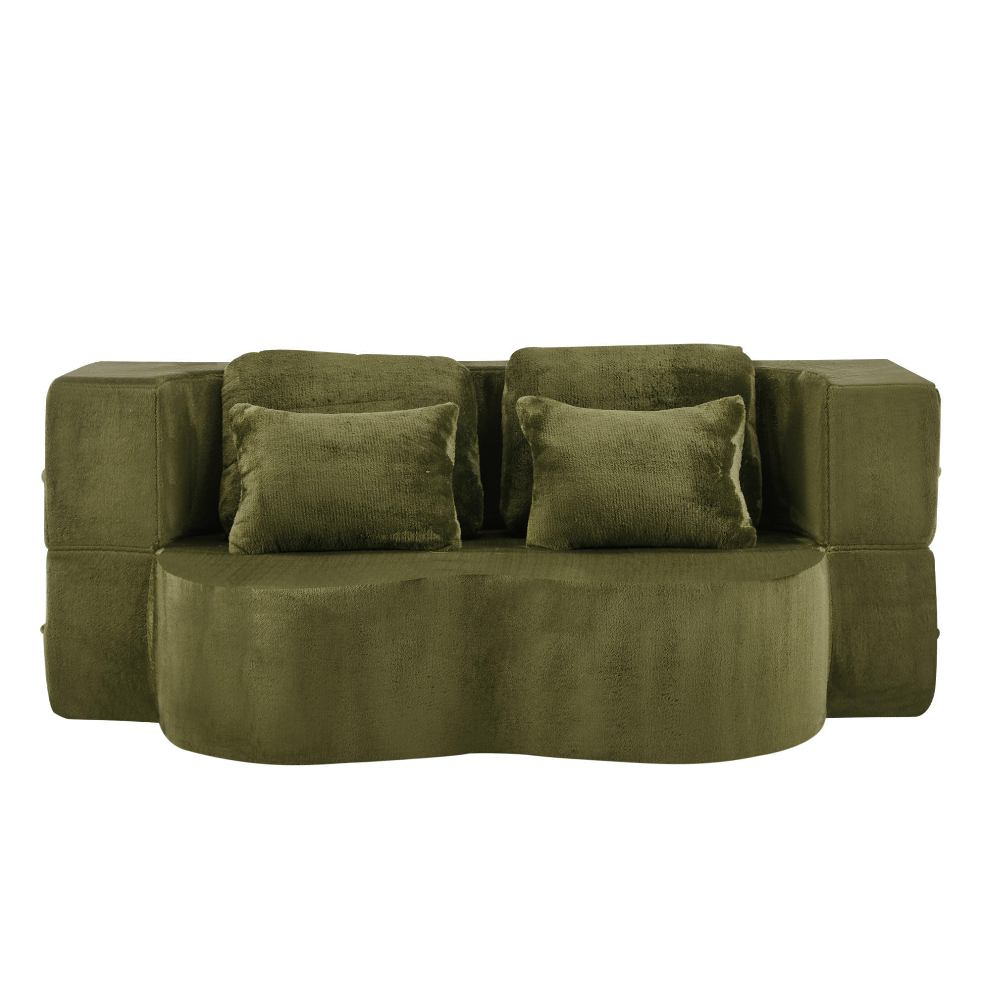 SCHLAFSOFA aus Schaumstoff und Federkern Grün 2-in-1 mit 4 Kissen und klappbarer Liegefunktion - Grün, Kunststoff (198/76/60cm) - Modfu