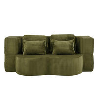 SCHLAFSOFA aus Schaumstoff und Federkern Grün 2-in-1 mit 4 Kissen und klappbarer Liegefunktion - Grün, Kunststoff (198/76/60cm) - Modfu