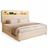 POLSTERBETT 180/200 cm in Beige mit Bettkasten, LED und USB/Type-C Samt - Beige, Holzwerkstoff/Textil (180/200cm) - STILVORA