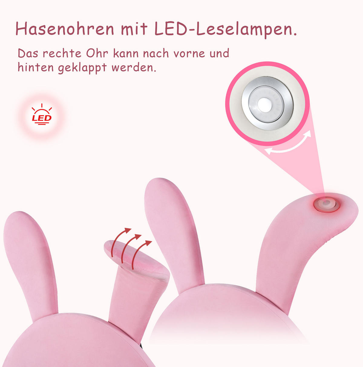 SAMT-POLSTERBETT 90/200 cm in Rosa mit LED-Beleuchtung & verstellbarem Kopfteil - Rosa, Textil (90/200cm) - BEAOK