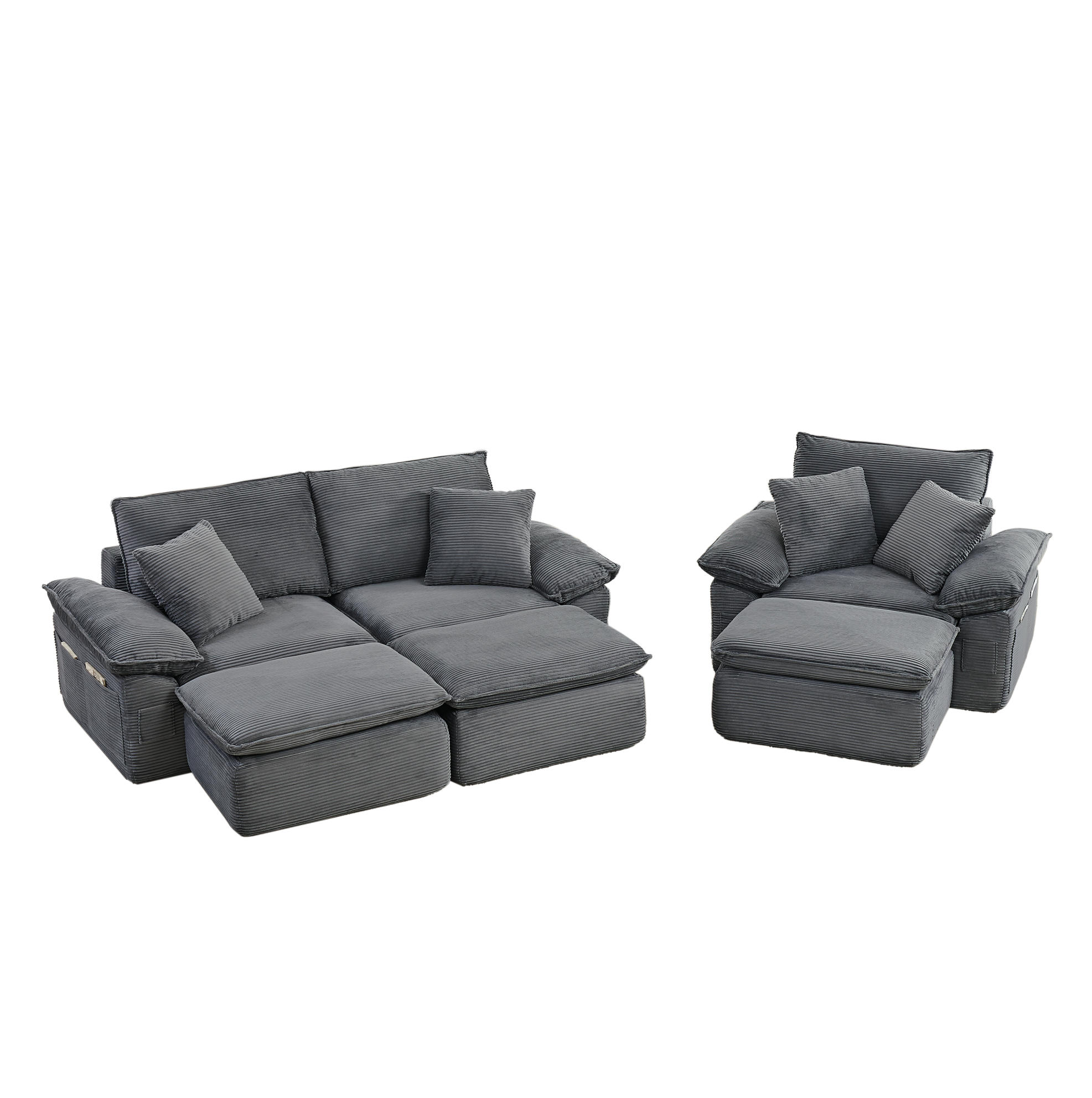 DVOSJED svijetlosivi od tkanine modularni podni kauč s osloncem za noge i džepovima za odlaganje - svijetlo siva, tekstil (206/65/156cm) - OKWISH