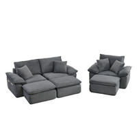 DVOJSEDAČKA světle šedá z látky s modulárním provedením, kapsami a podnožkou - světle šedá, textil (206/65/156cm) - OKWISH