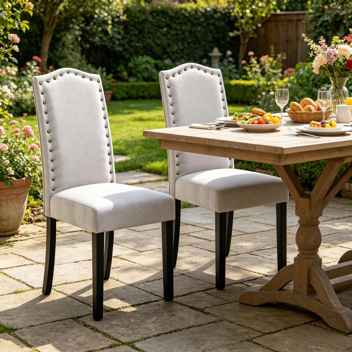 STUHL-SET DE-36190 2 Stück mit Leinenbezug und Holzbeinen Grau - Hellgrau, Holz (43/102/48.5cm) - ComfortXL