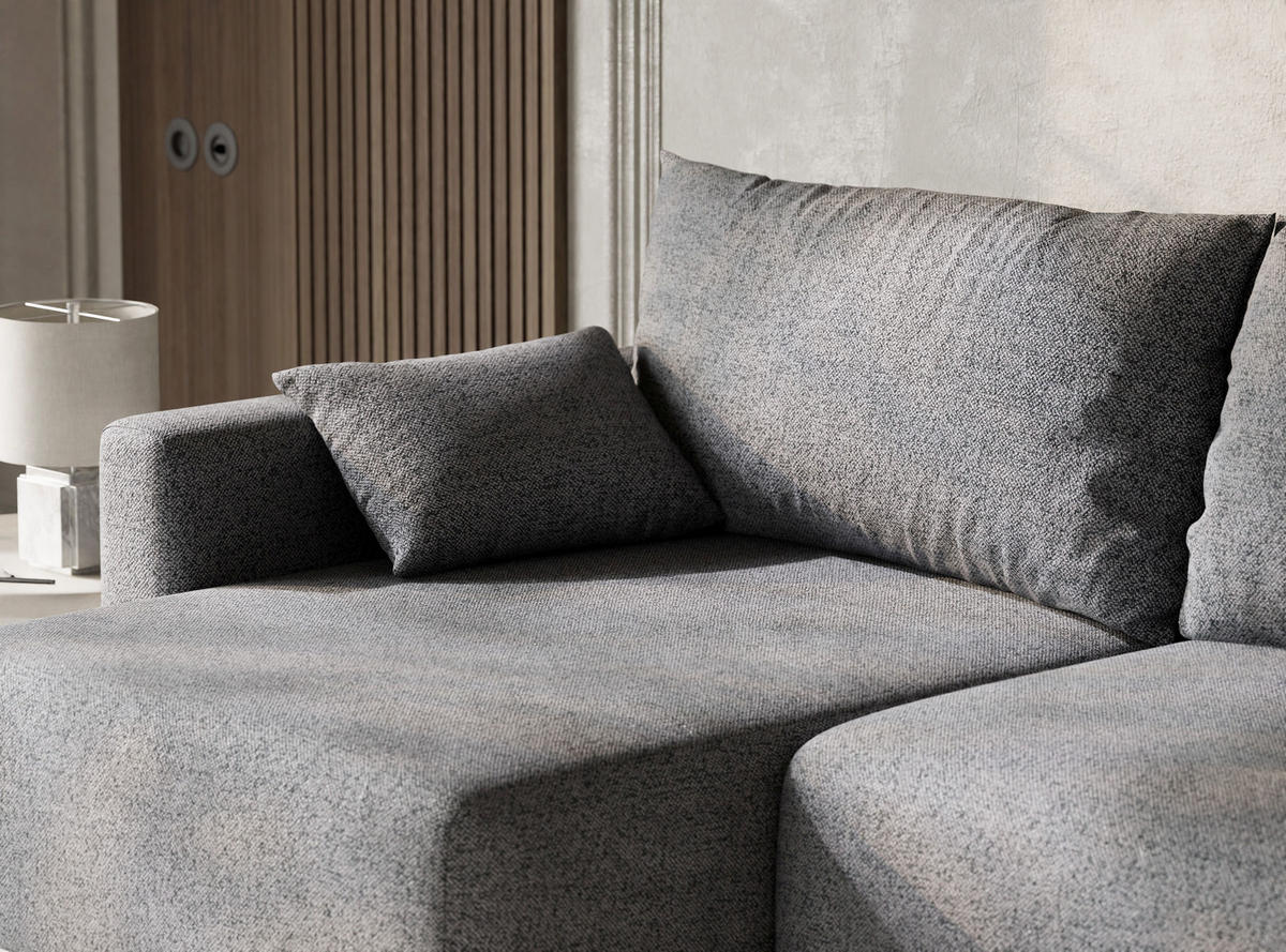 ECKSOFA MIT SCHLAFFUNKTION Leon Grau Webstoff - Schwarz/Grau, Holz/Holzwerkstoff (148/239cm) - Maison de Reve