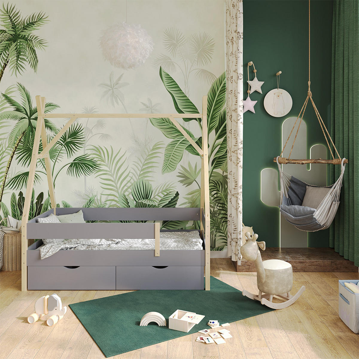 TIPI-BETT Bali Grau 80x160 cm mit 2 Schubladen - Grau, Holz - VitaliSpa