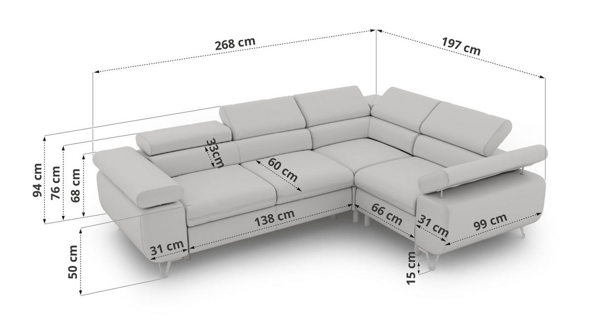 ECKSOFA ORSO L Beige Velvet - Rechts Seite - Beige/Schwarz, Textil/Metall (268/197cm) - MKS