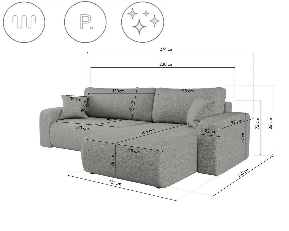SCHLAFSOFA MILANO XL Und Bettkasten Stoff Quelle Grau Rechts - Grau, Holz (274/82/145cm) - Kaiser Möbel
