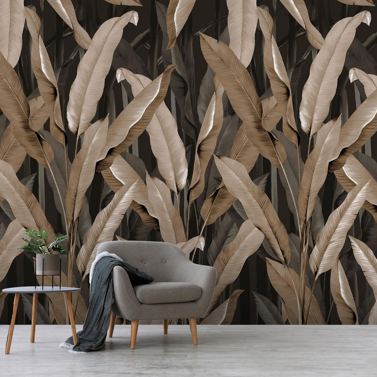 TAPETE Banana Leaf - Schwarz, Papier/Kunststoff (280/400cm) - Art for the Home