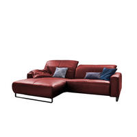 ECKSOFA MIT SITZTIEFENVERSTELLUNG YORK Rot Leder - Rot/Schwarz, Leder (284/180cm) - KAWOLA
