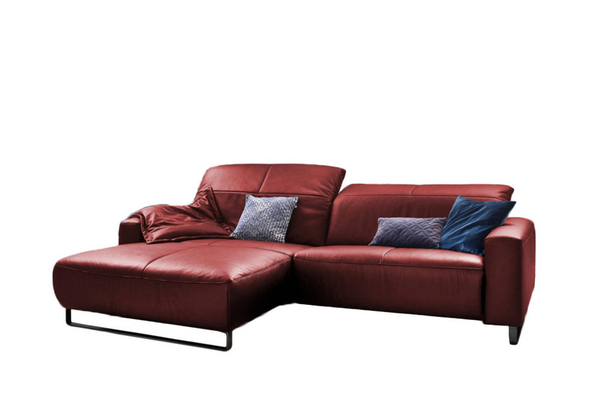 ECKSOFA MIT SITZTIEFENVERSTELLUNG YORK Rot Leder - Rot/Schwarz, Leder (284/180cm) - KAWOLA