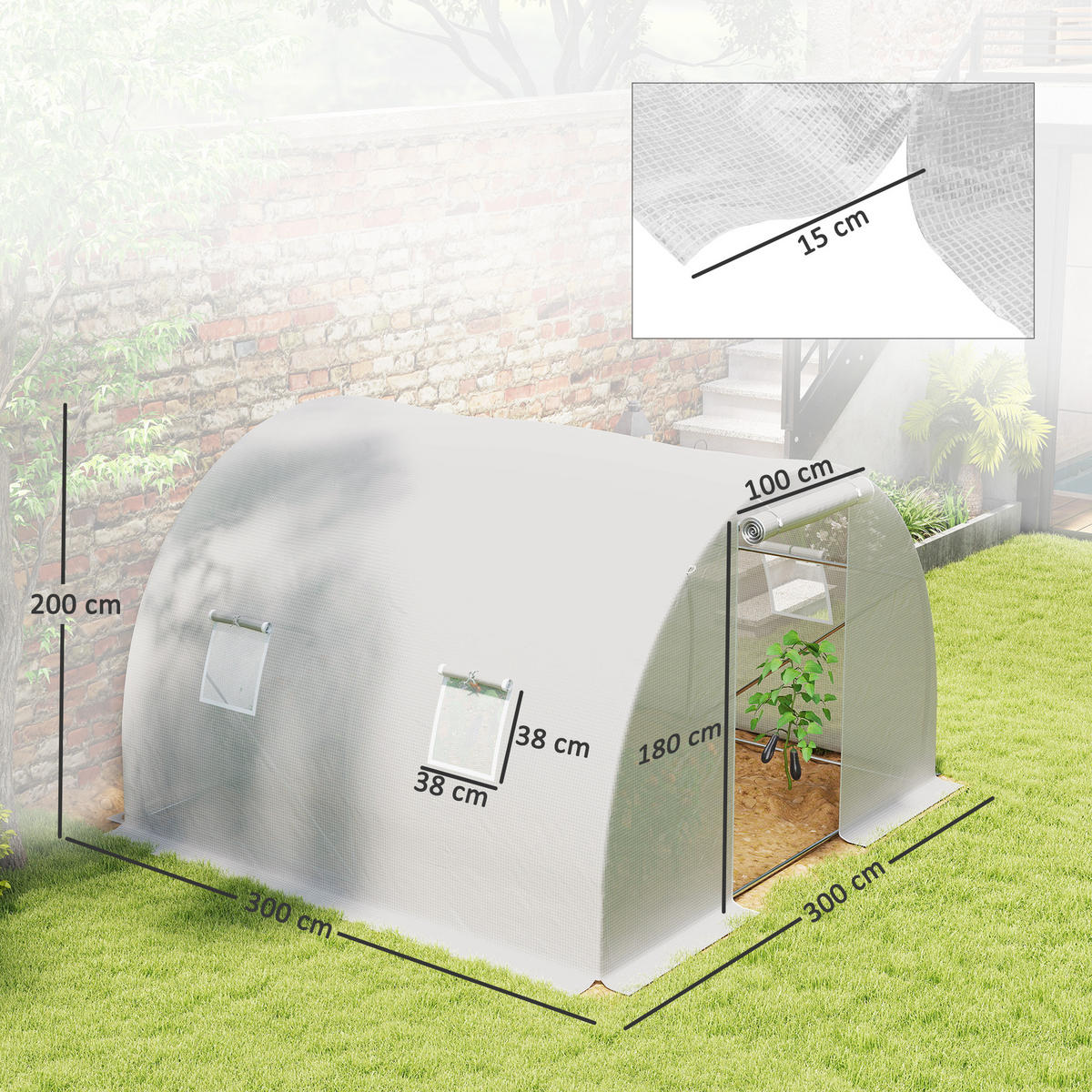 GEWÄCHSHAUS DE-12057 9 m² mit 4 Fenstern Weiß - Weiß, Kunststoff (300/200/300cm) - ComfortXL