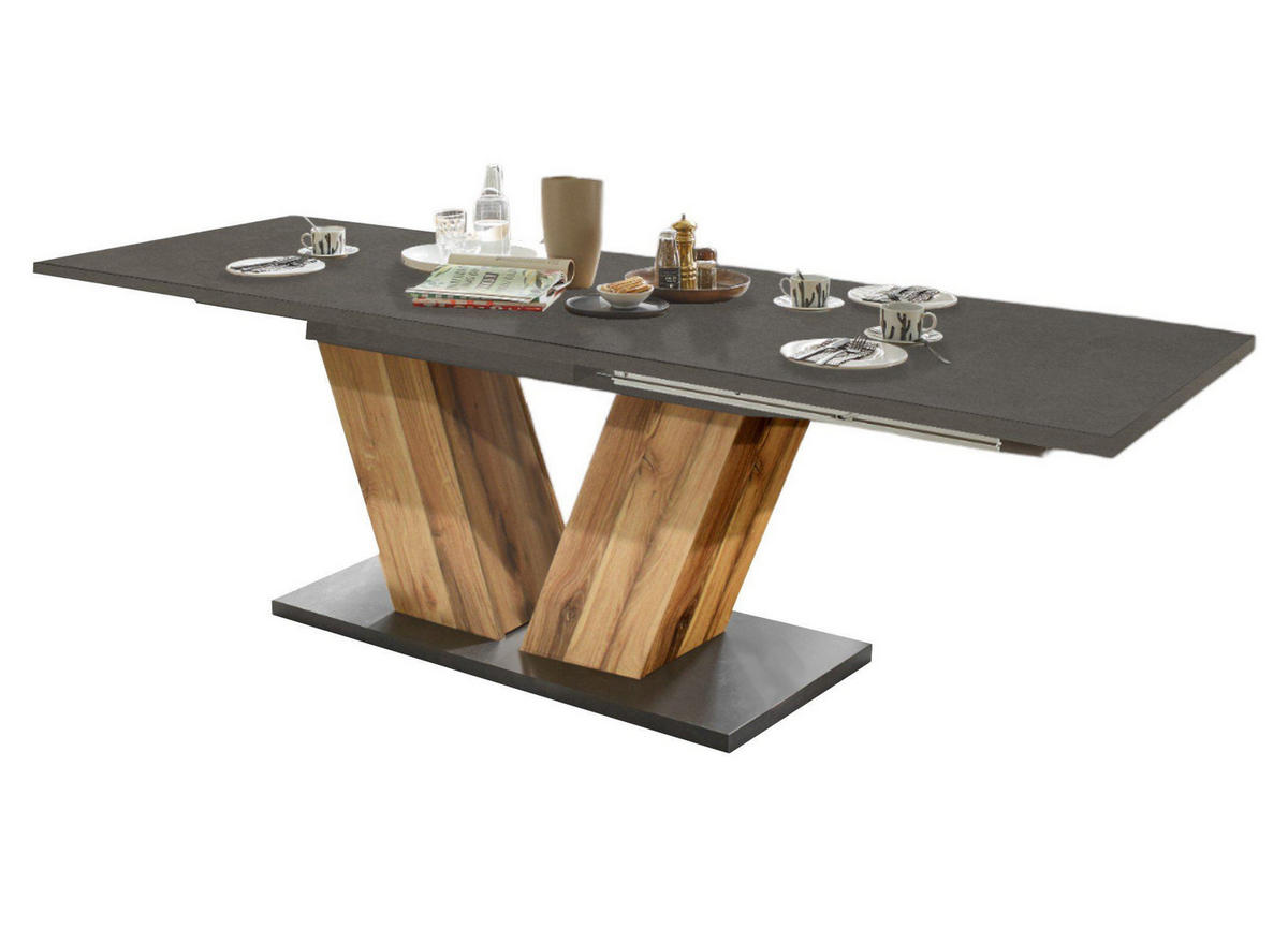 ESSTISCH ausziehbar Elena 160x90x76 Plankeneiche/Graphit - Hellgrau, Holzwerkstoff (160/90/76cm) - 58aufmkessel