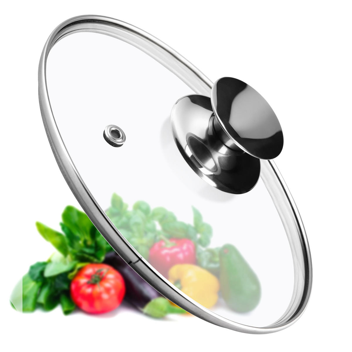 DECKEL mit silbernem Griff, 20 cm - Transparent, Glas/Metall (20cm) - KADAX