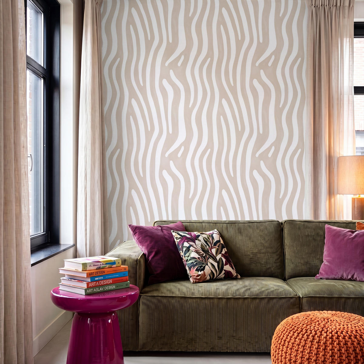 TAPETE - Abstrakt - Zebra - Beige - 160x240 cm - Beige, Papier (160/240cm) - OnlyWow