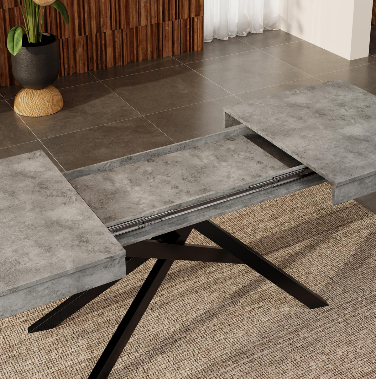 ESSTISCH 140/180/80 cm in Grau, ausziehbar mit gekreuztem Metallgestell - Grau, Holzwerkstoff (180/80/76cm) - Flora Grace