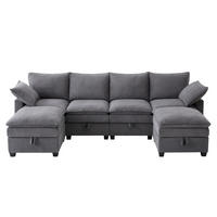 WOHNLANDSCHAFT Cord mit 2 Hockern und USB-Anschluss 280/151/82 cm Grau - Grau, Kunststoff/Textil (82/280/151cm) - Redom