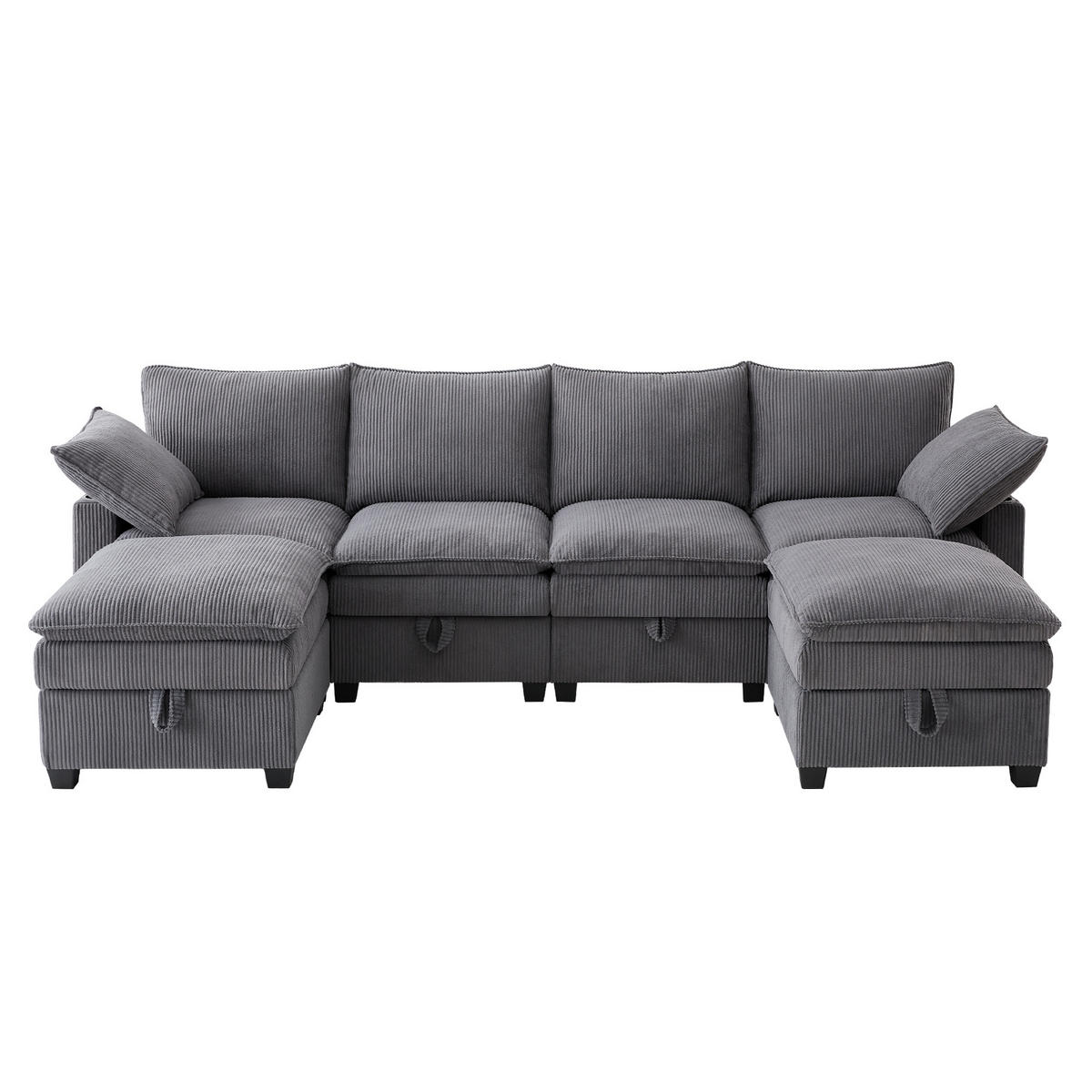 WOHNLANDSCHAFT Cord mit 2 Hockern und USB-Anschluss 280/151/82 cm Grau - Grau, Kunststoff/Textil (82/280/151cm) - Redom