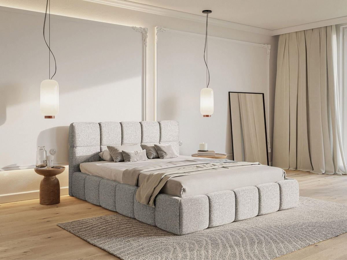POLSTERBETT Cloudy Hellgrau Chenille, Bettkasten & Lattenrost, 120x200 cm - Hellgrau/Schwarz, Kunststoff/Textil (120/200cm) - Selsey