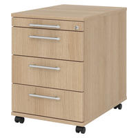 ROLLCONTAINER - 3 Materialschubladen 58/42,8/59 cm in Eichefarben Relinggriff (Kunststoff) - Eichefarben, Holzwerkstoff (42.8/59/58cm) - bümö