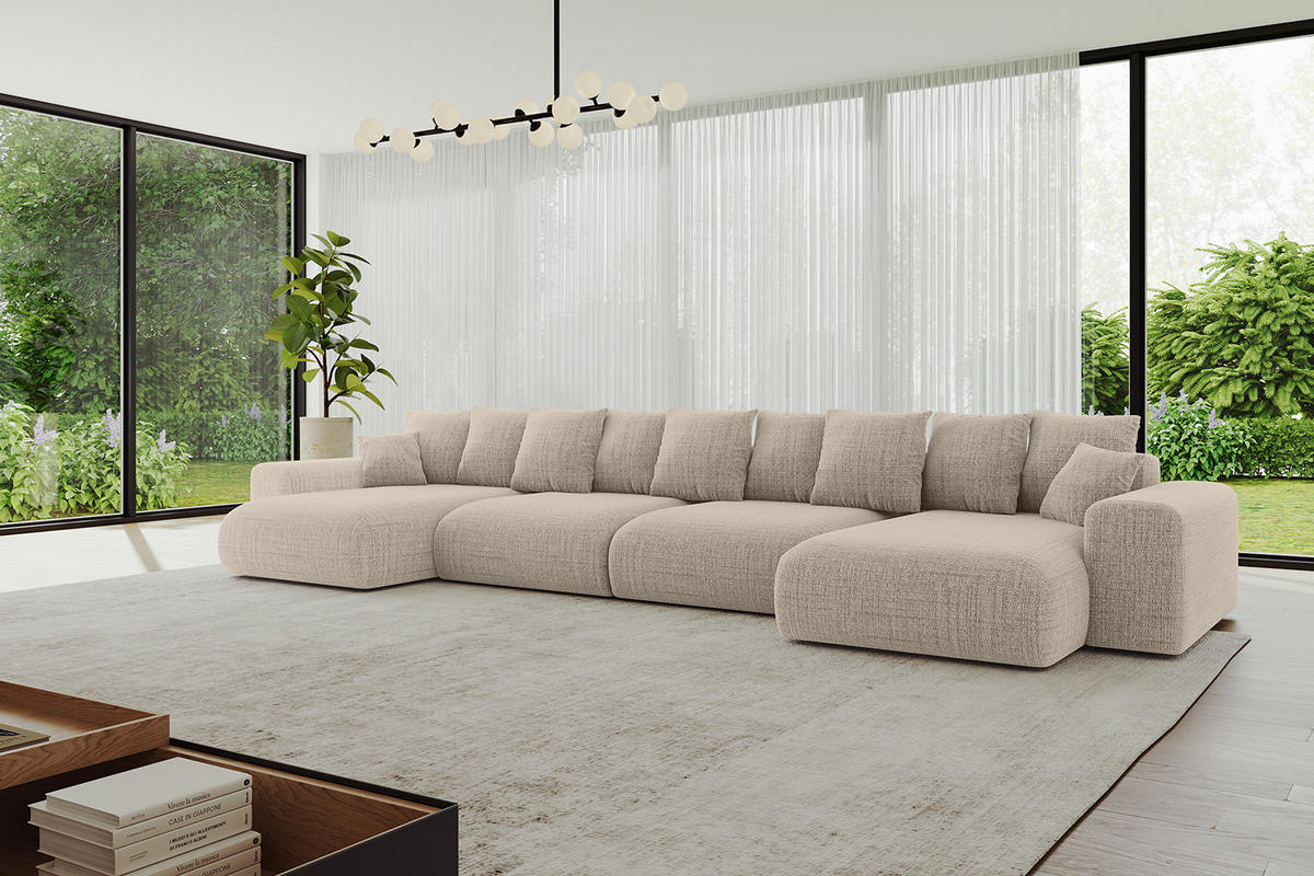 WOHNLANDSCHAFT mit Schlaffunktion ESKAR-U2-464x176x84cm Beige - Cappuccino, Holzwerkstoff/Kunststoff (176/72/464cm) - ALTDECOR