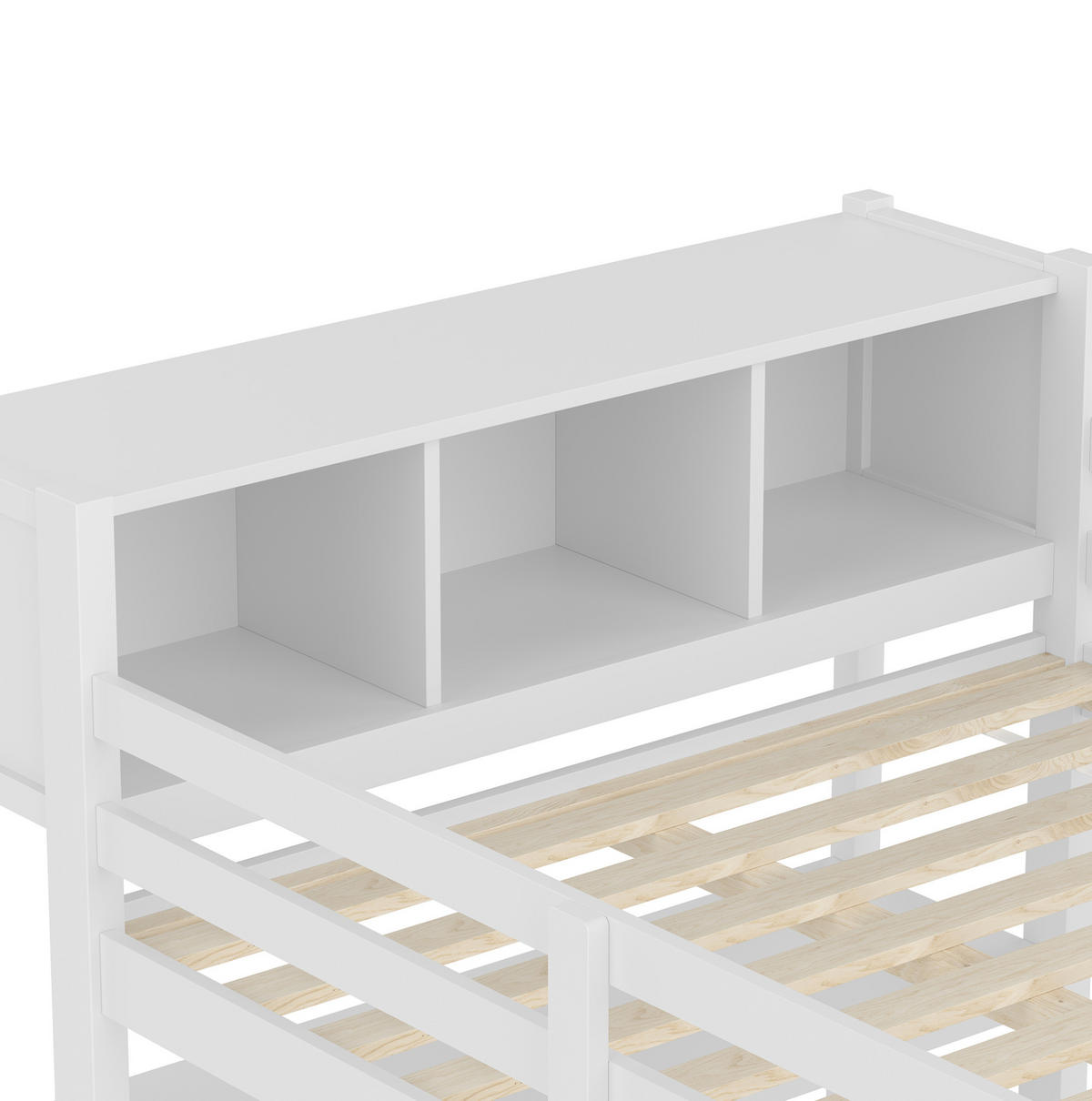 VISOKA postelja 140/200 cm bela z mizo, policami in omaro iz bora in MDF - bela, les (140/200cm) - OKWISH