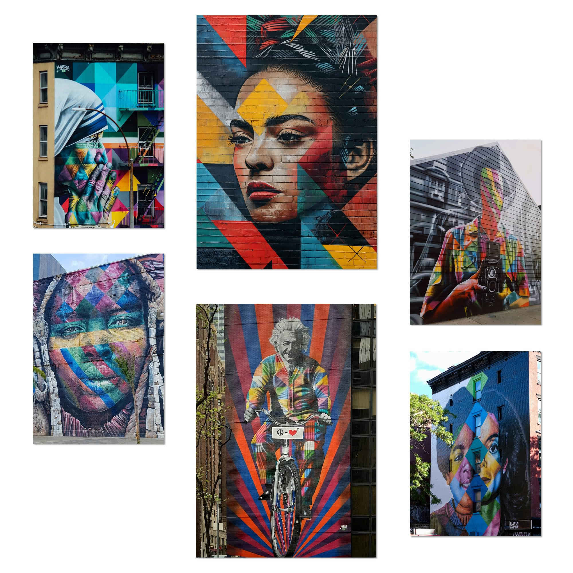 POSTER Set Mit 6 Graffiti Bunte Straßenkunst Frida Einstein Teresa Jackson A3 & A4 Rahmenlos - Klar, Papier (29/3cm) - Nacnic