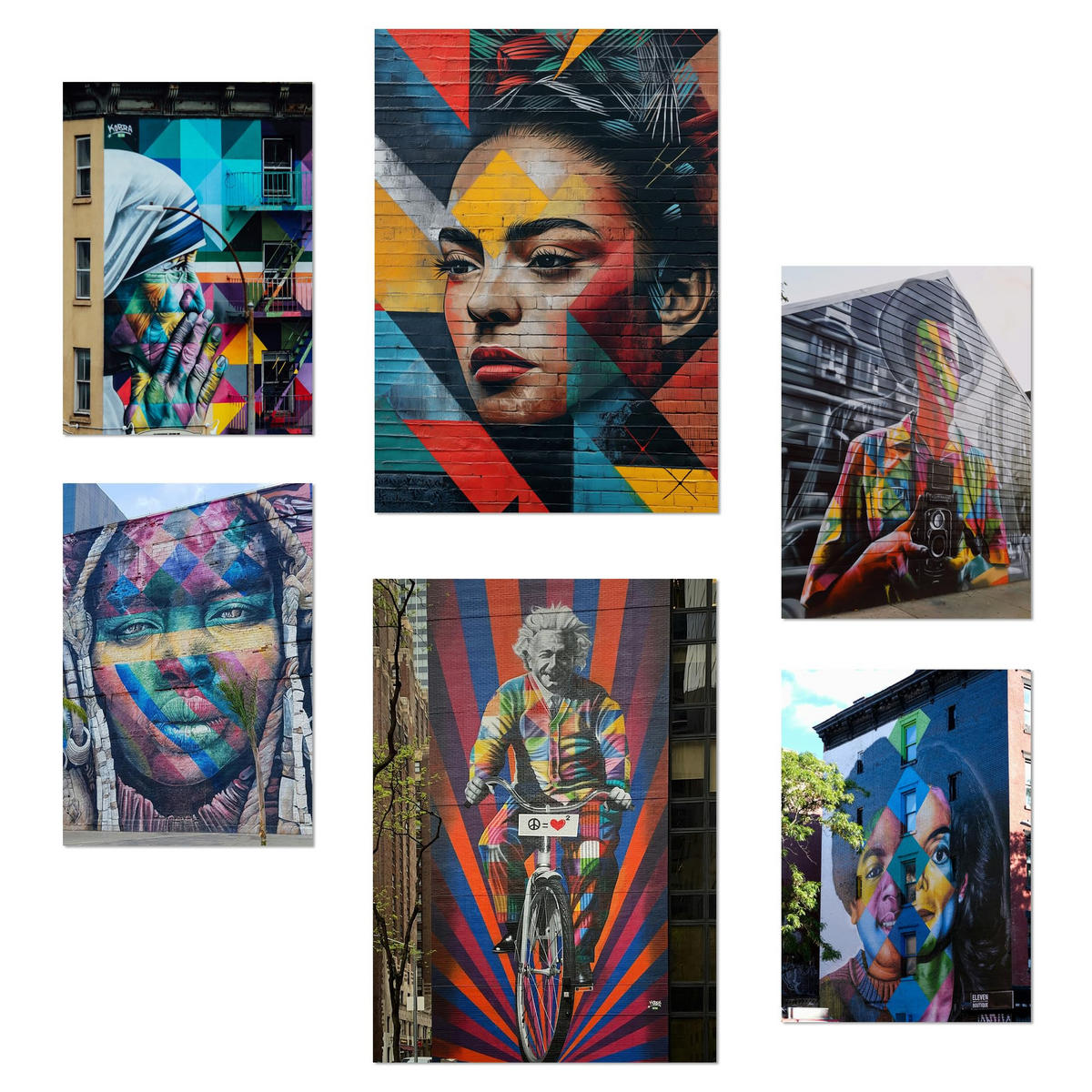 POSTER Set Mit 6 Graffiti Bunte Straßenkunst Frida Einstein Teresa Jackson A3 & A4 Rahmenlos - Klar, Papier (29/3cm) - Nacnic