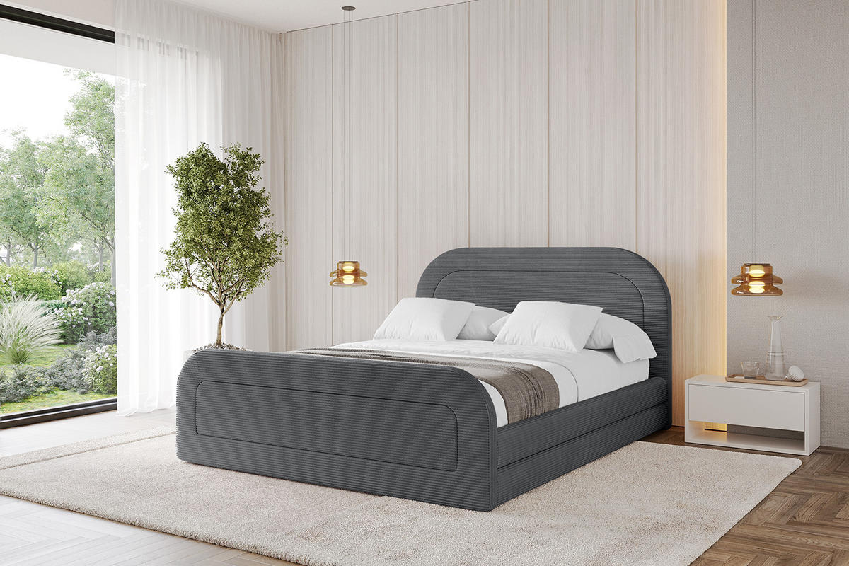 POLSTERBETT mit Bettkasten, Fußteil und Lattenrost, Boxbett mit Matratze H3/H4 - LERIS-Z 120x200 Dunkelgrau - Anthrazit, Holzwerkstoff/Textil (120/200cm) - ALTDECOR