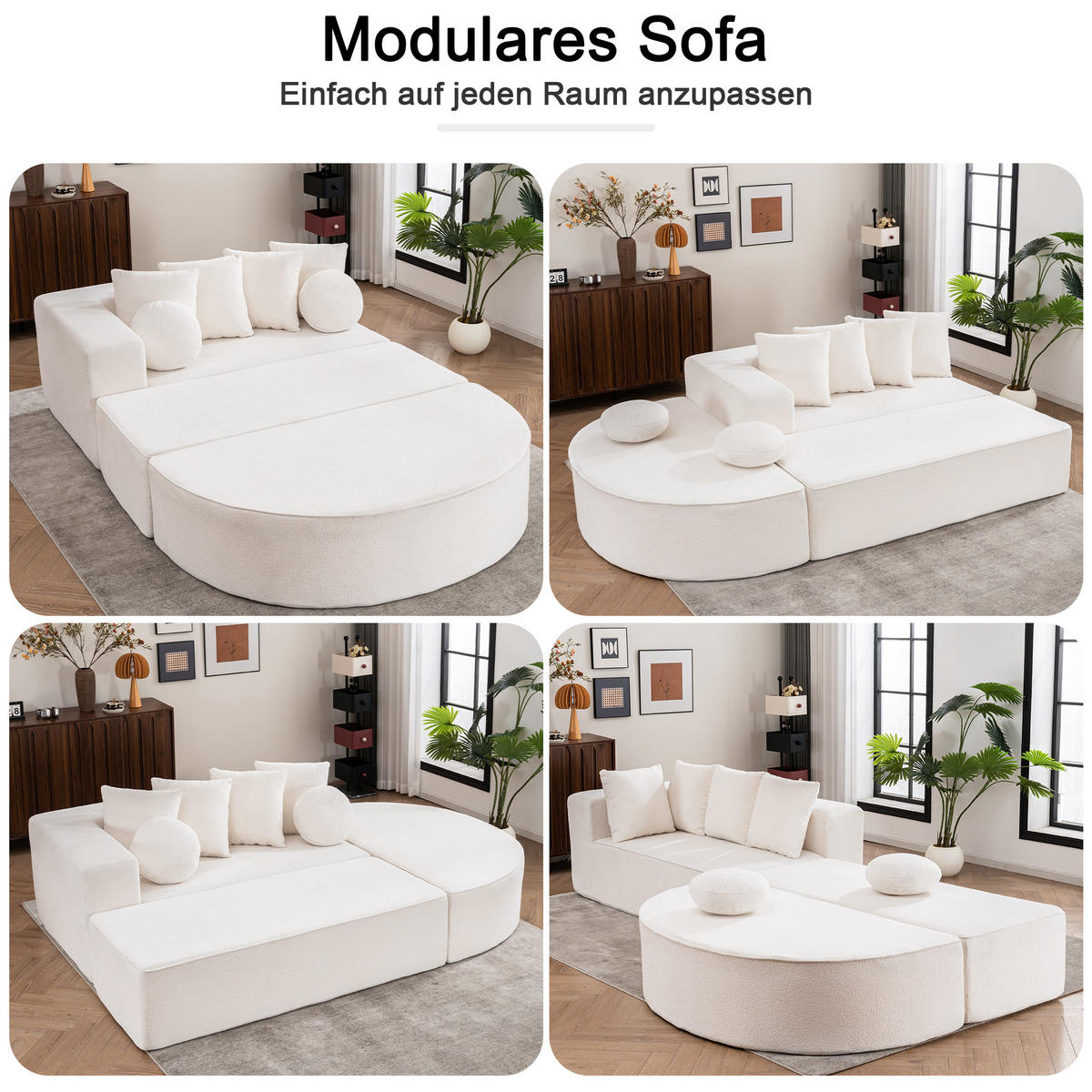WOHNLANDSCHAFT Chenille Weiß ohne Montage und mit Kissen - Weiß, Textil (263/66/171cm) - WISHDOR