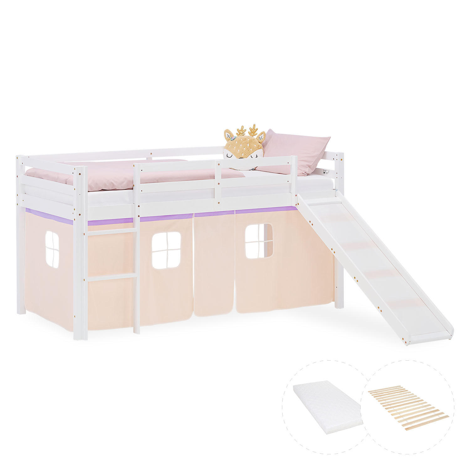 Homestyle4u Hochbett Lila, Weiß 90x200 cm